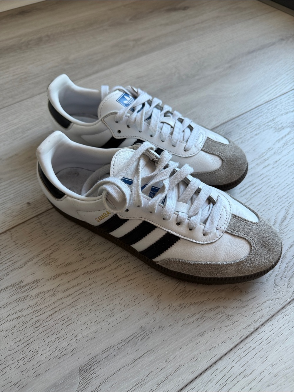 adidas Samba Sneakers in White, Black & Tan size 6.5 men, 8 women